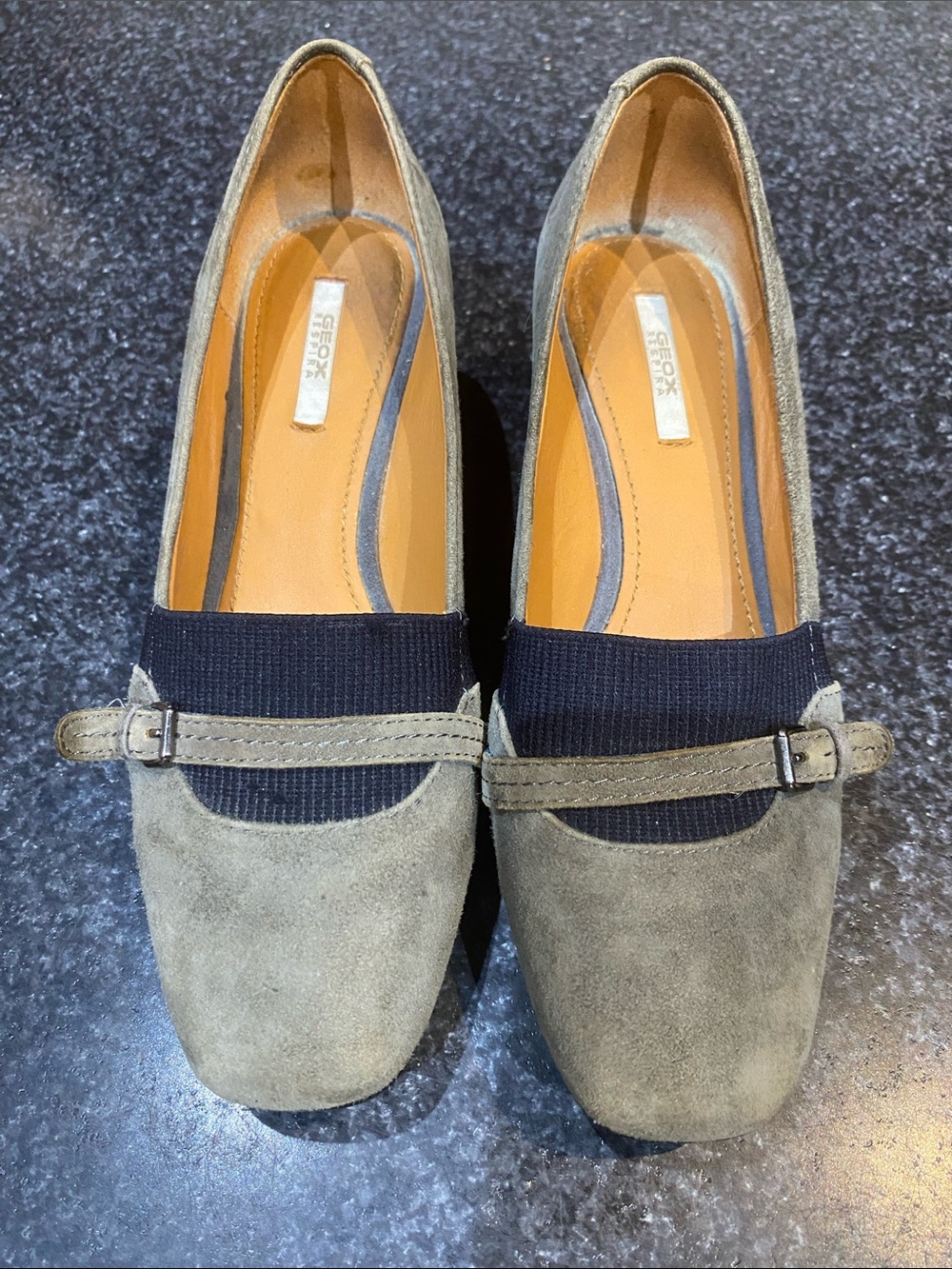 GEOX Leather Wedge Heeled Ballerina Shoes Size EU 35 US 5 Brown and Black Fall